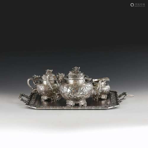 19TH C WANG HING CHINESE EXPORT SILVER TEA SETS