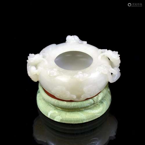 JADE CARVED BRUSH WASHER ON STAND