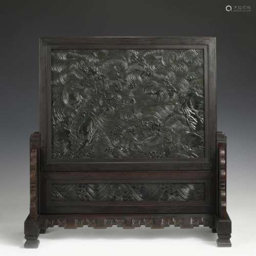 QING GREEN JADE CARVED TABLE SCREEN