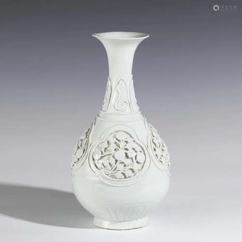 YUAN TIANBAI GLAZE PEAR CARVED PORCELAIN BOTTLE