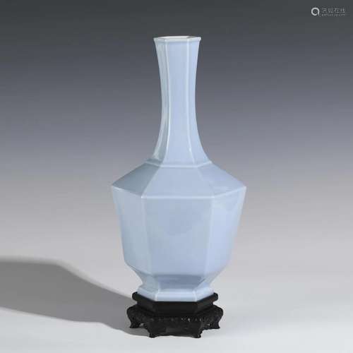 QING YONGZHENG SKY BLUE GLAZED HEXAGONAL VASE