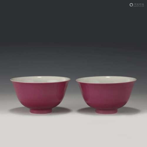 PAIR QING OF QIANLONG CARMINE RED GLAZED BOWLS