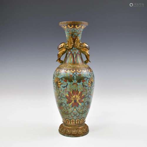 QIANLONG GILT BRONZE CLOISONNE VASE