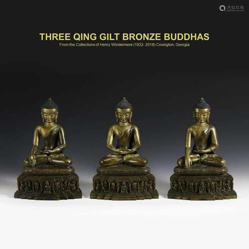 THREE QING GILT BRONZE BUDDHAS