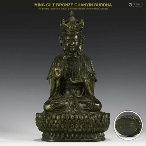 MING GILT BRONZE GUANYIN BUDDHA