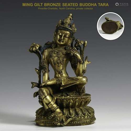 MING GILT BRONZE SEATED BUDDHA TARA