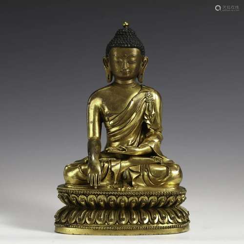 MING GILT BRONZE SEATED SHAKYAMUNI BUDDHA