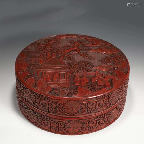 QING CARVED CINNABAR LIDDED BOX