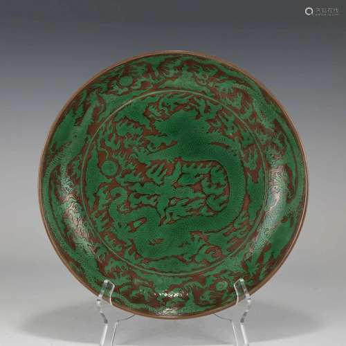 QING KANGXI GREEN DRAGON PLATE