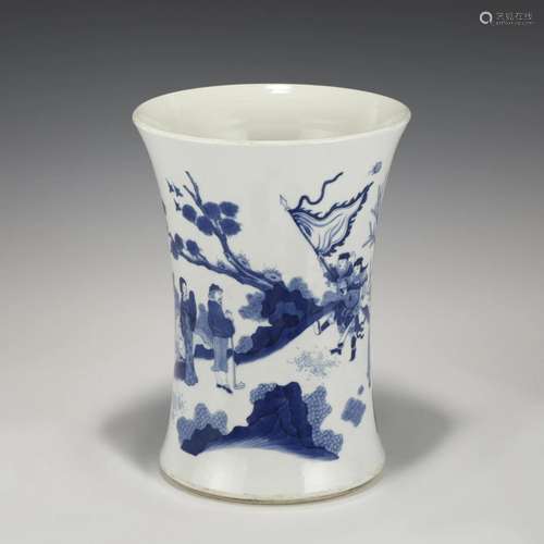 MING BLUE & WHITE BRUSH POT