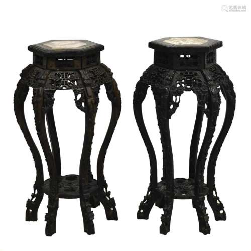 PAIR OF CHINESE CARVED WOODEN PLANT STANDS