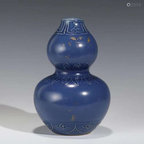 MING BLUE GLAZED DOUBLE GOURD BOTTLE