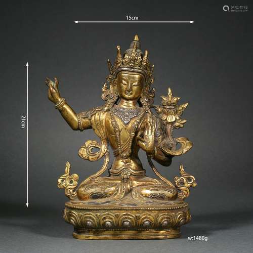 Gilt Bronze Manjusri Bodhisattva 16th Century