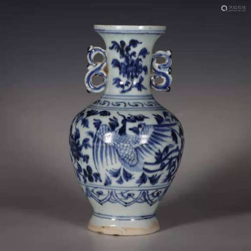 Blue and White Botle with the Patern of Phoenix Flower and B...