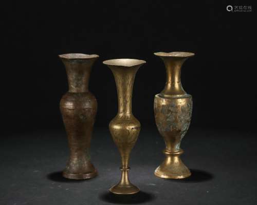 Copper Flower Vase with Flower Patterns in a Group of Three