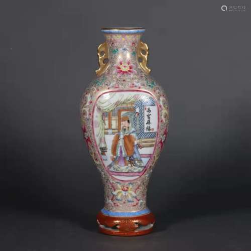Famille Rose Bottle with the Pattern of Window Figure and St...