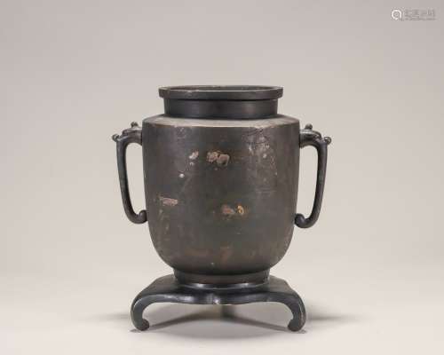 Copper Tri-Foot Pot with Dragon Ears and the Pattern of Flow...