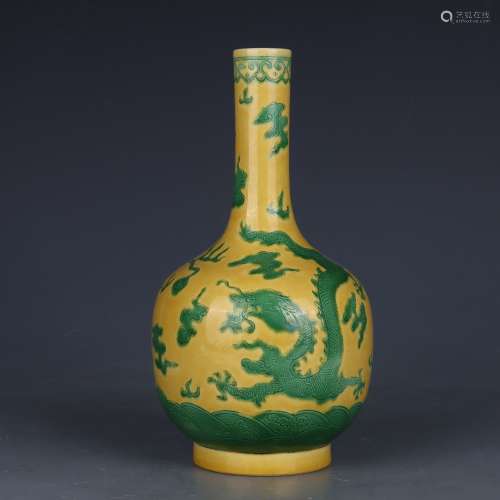 Yellow and Green Bottle Carved with Dragon
