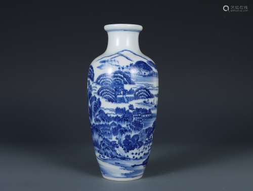 Blue and White Bottle with the Pattern of Landscape and Figu...