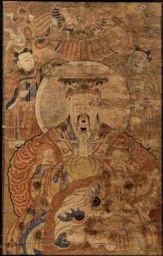 Peinture Taoïste illustrant un sage accompagné d'attenda...