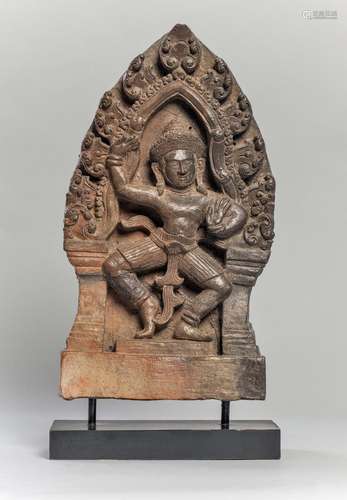 Haut-relief de linteau de sanctuaire sculpté de Shiva dans s...