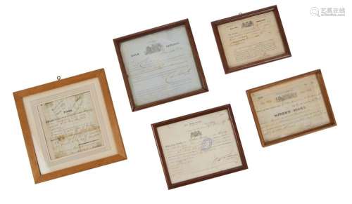 A COLLECTION OF FIVE FRAMED AUSTRALIAN DOCUMENTS 19TH CENTUR...
