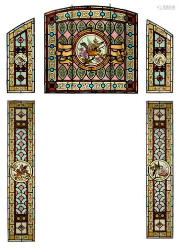 A SET OF VICTORIAN STAINED GLASS DOOR SURROUND PANELS LATE 1...