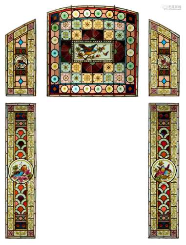 A SET OF VICTORIAN STAINED GLASS DOOR SURROUND PANELS LATE 1...