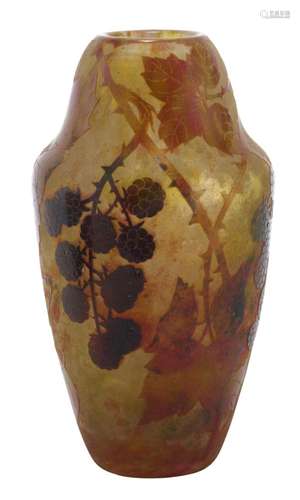 A FRENCH CAMEO GLASS 'BLACKBERRIES' VASE BY DAUM NAN...