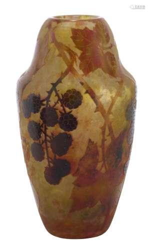 A FRENCH CAMEO GLASS 'BLACKBERRIES' VASE BY DAUM NAN...