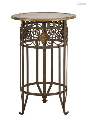 A FRENCH ART DECO COPPER AND WROUGHT IRON OCCASIONAL TABLE C...
