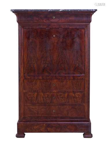 A LOUIS PHILIPPE FIGURED MAHOGANY SECRETAIRE A ABATTANT CIRC...