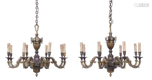 A PAIR OF FRENCH EMPIRE PARCEL-GILT METAL CHANDELIERS EARLY ...