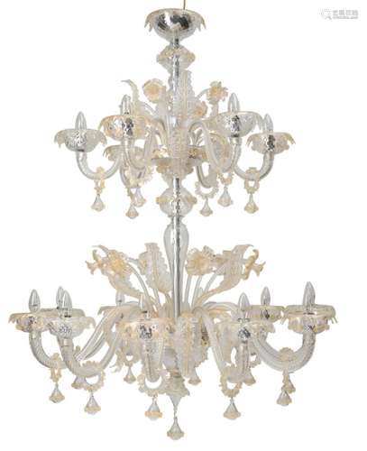 A LARGE TWO-TIERED VENETIAN CHANDELIER BY BAROVIER & TOS...