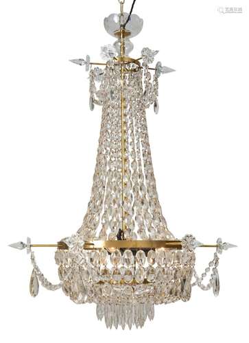 A LARGE CZECH CRYSTAL BASKET CHANDELIER MID 20TH CENTURY