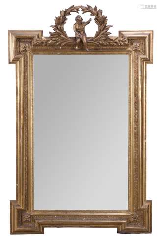 A FRENCH GILT FRAMED OVERMANTLE MIRROR SECOND HALF 19TH CENT...