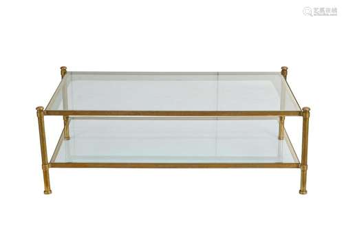 AN ANTIQUE INSPIRED BRASS AND GLASS COFFEE TABLE 20TH CENTUR...