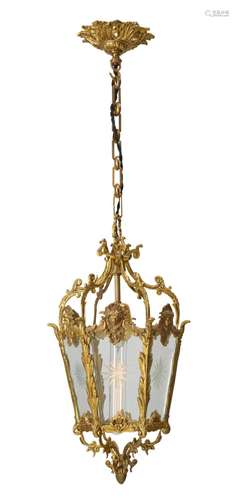 AN ART NOUVEAU ETCHED GLASS ORMOLU LANTERN CIRCA 1900