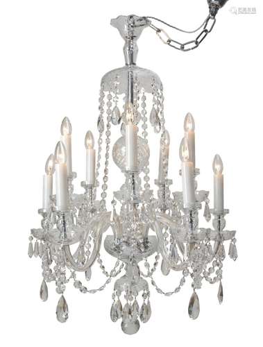 A CZECH CRYSTAL TWO TIER CUT CRYSTAL CHANDELIER CIRCA 1940