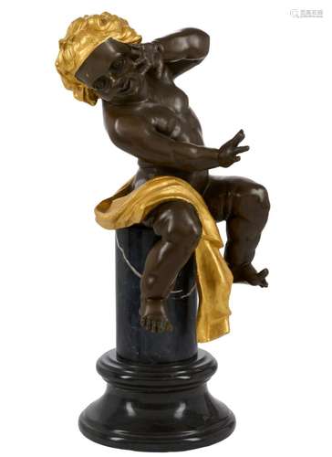 A CLASSICAL STYLE PARCEL-GILT BRONZE CHERUB 20TH CENTURY