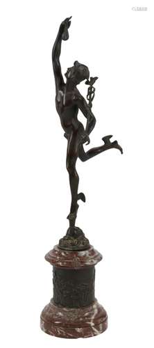 A GRAND TOUR BRONZE FIGURE OF FLYING MERCURY AFTER GIOVANNI ...