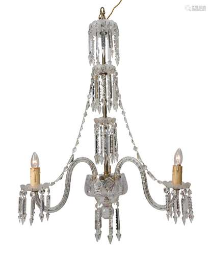 A VICTORIAN GASOLIER CONVERSION CUT CRYSTAL LUSTRE CHANDELIE...