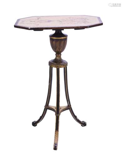 A SHERATON STYLE PAINTED AND GILT OCCASIONAL TABLE EARLY 20T...