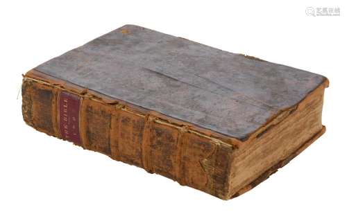 A BIBLE TOGETHER WITH A CARVED BOX THE BIBLE 16TH CENTURY, T...