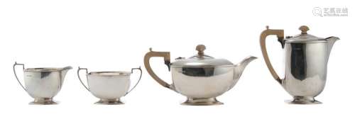 AN ART DECO STERLING SILVER FOUR-PIECE TEA AND COFFEE SET BY...