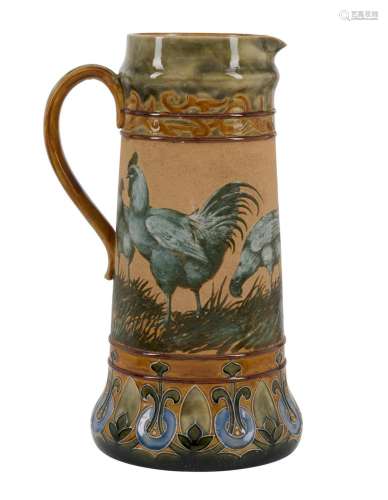 AN UNUSUAL ROYAL DOULTON POTTERY EWER BY FLORENCE E. BARLOW,...