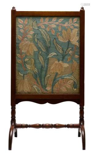 A MORRIS & CO. WALNUT FRAMED EMBROIDERY INSET FIRE SCREE...