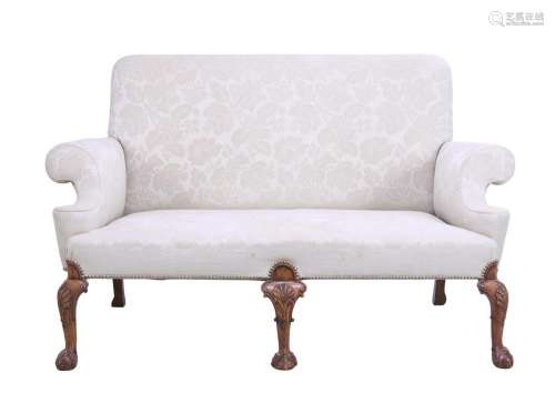 A GEORGE I STYLE WALNUT AND UPHOLSTERED SOFA LATE 19TH/EARLY...