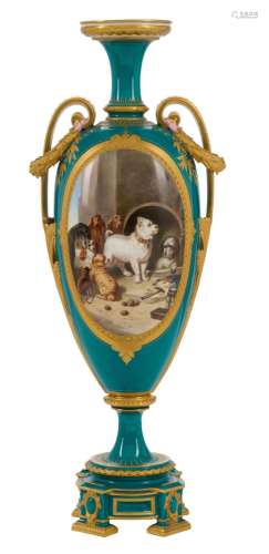 A ROYAL WORCESTER HAND PAINTED AND GILDED VASE ATTRIBUTED TO...