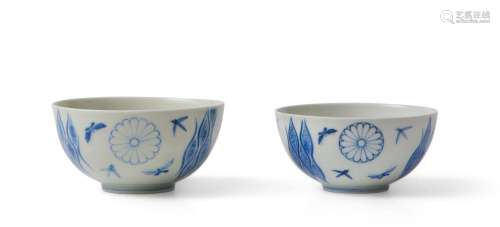 A PAIR OF IMPERIAL JAPANESE BLUE AND WHITE TEA BOWLS MEIJI P...